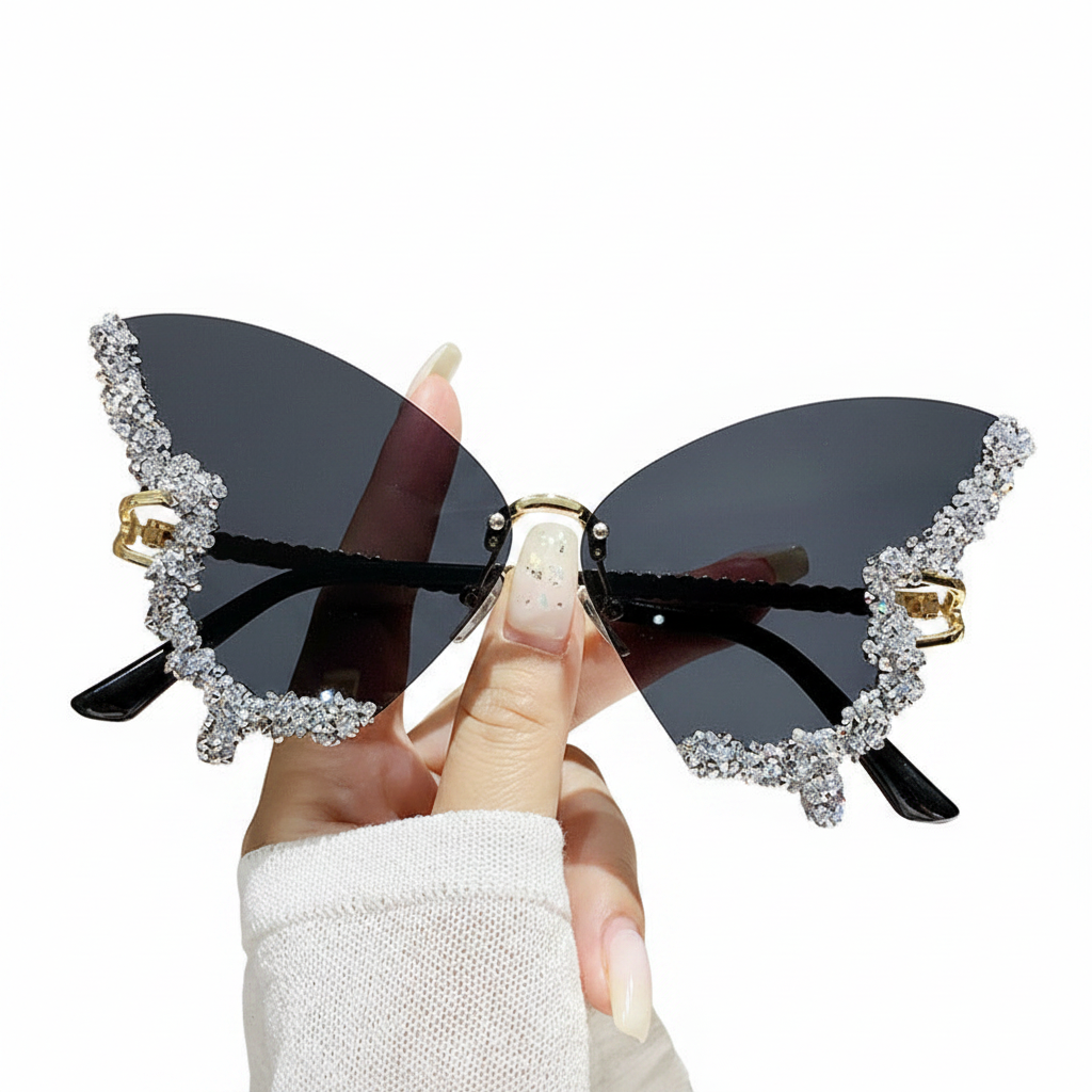 Black Diamond Butterfly Sunglasses - White Background